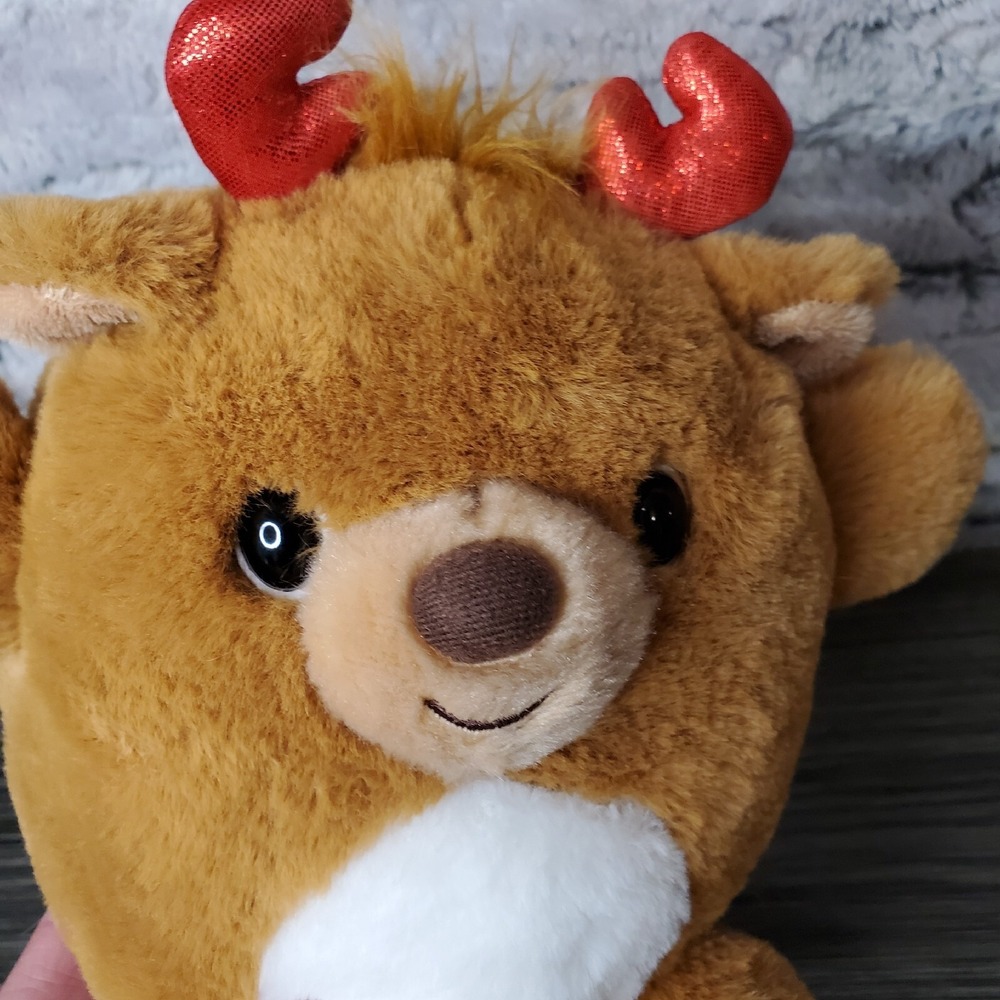 Aurora Rounders 8" Round Reindeer Red Metallic Antlers Christmas Plush Animal